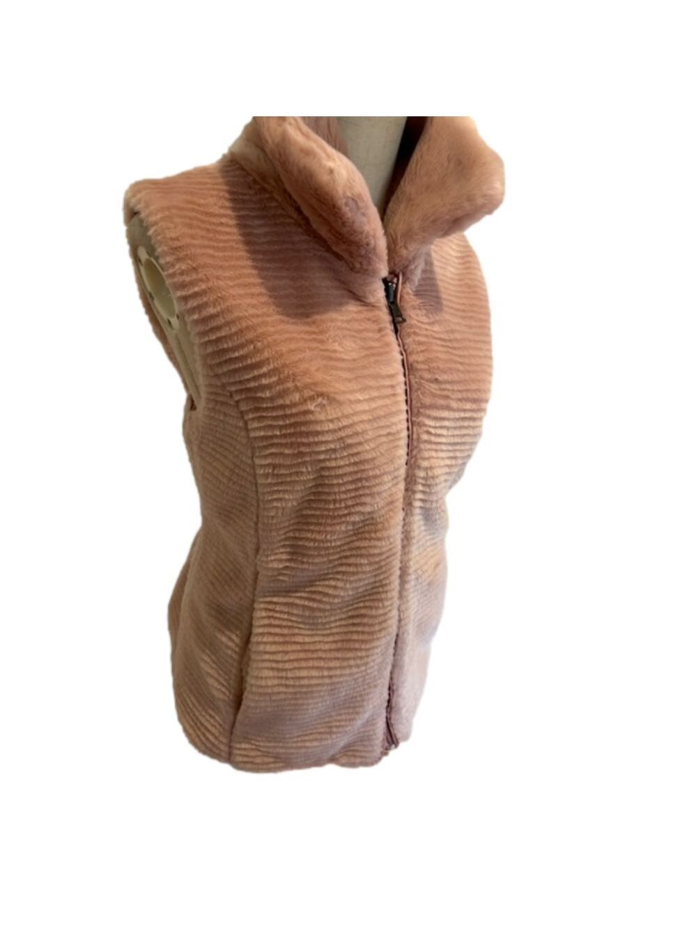 Y2K BLUSH PINK MOBWIFE FAUX FUR RIBBED FITTED REVERSIBLE VEST LIZ CLAIBORNE LP - Picture 4 of 17